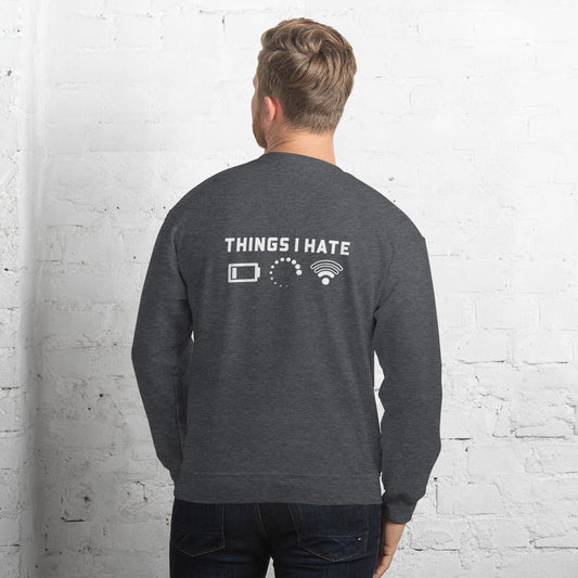 Things I hate - Unisex Sweatshirt (white text) by DarkByteGear