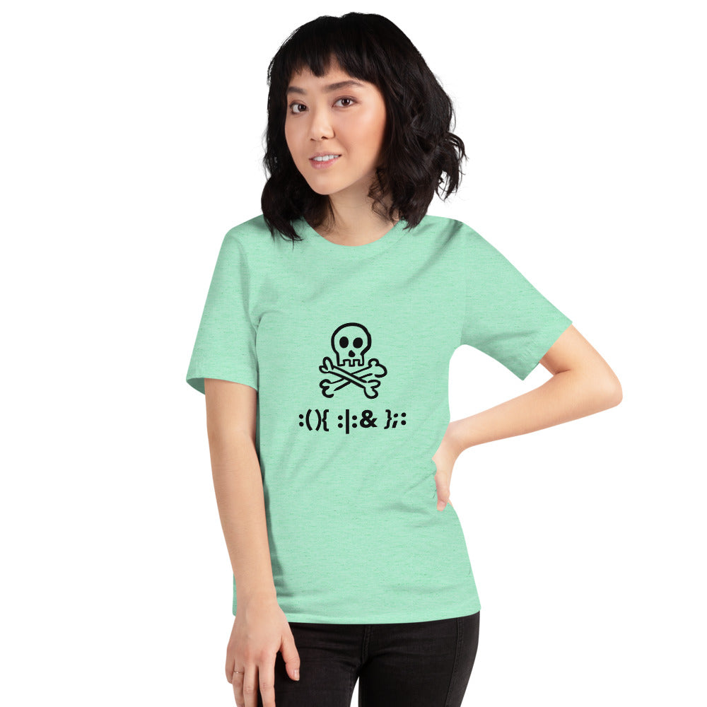 Bash Fork Bomb Linux - Short-Sleeve Unisex T-Shirt (black text) by DarkByteGear