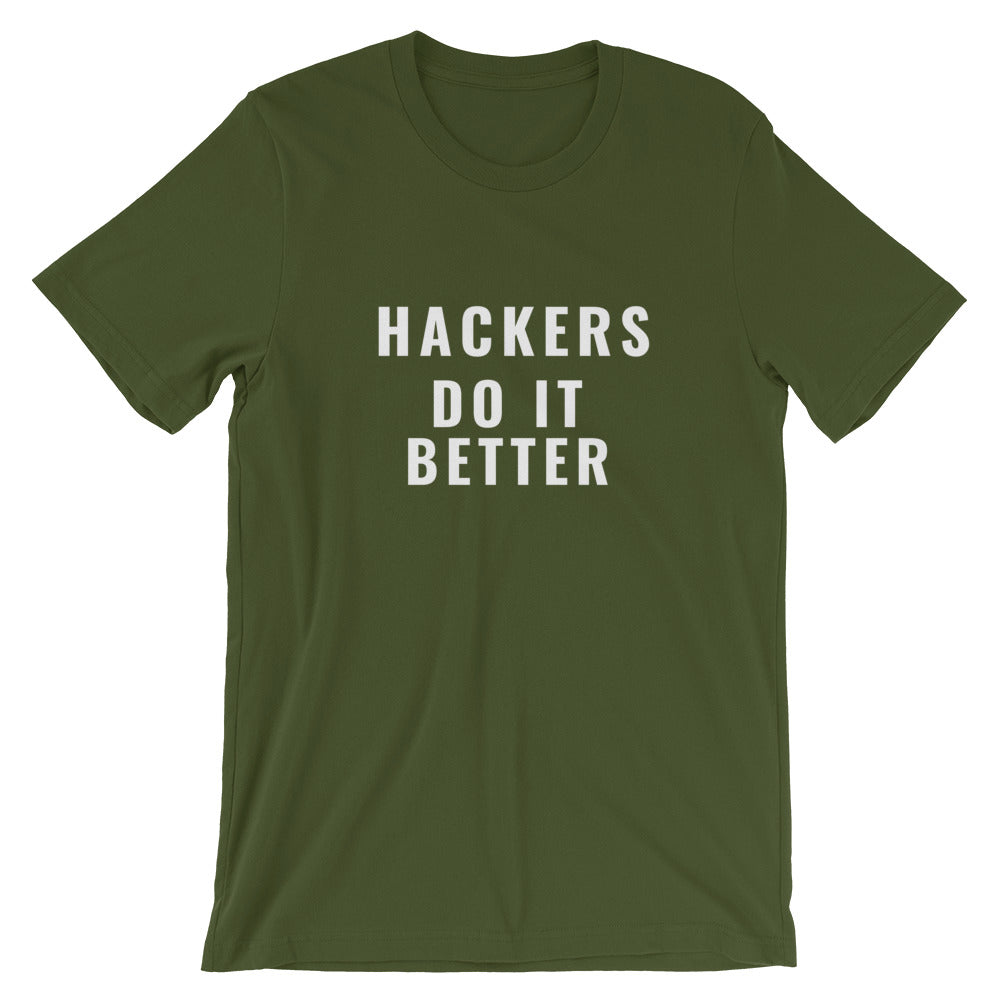 Hackers do it better - Short-Sleeve Unisex T-Shirt (white text) by DarkByteGear