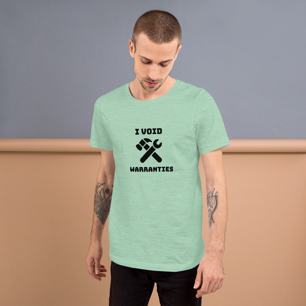I void warranties - Short-Sleeve Unisex T-Shirt (black text) by DarkByteGear