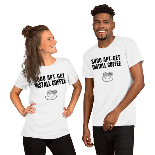 SUDO APT-GET INSTALL COFFEE - Short-Sleeve Unisex T-Shirt (black text) by DarkByteGear