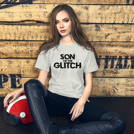 Son of the glitch - Short-Sleeve Unisex T-Shirt (black text) by DarkByteGear