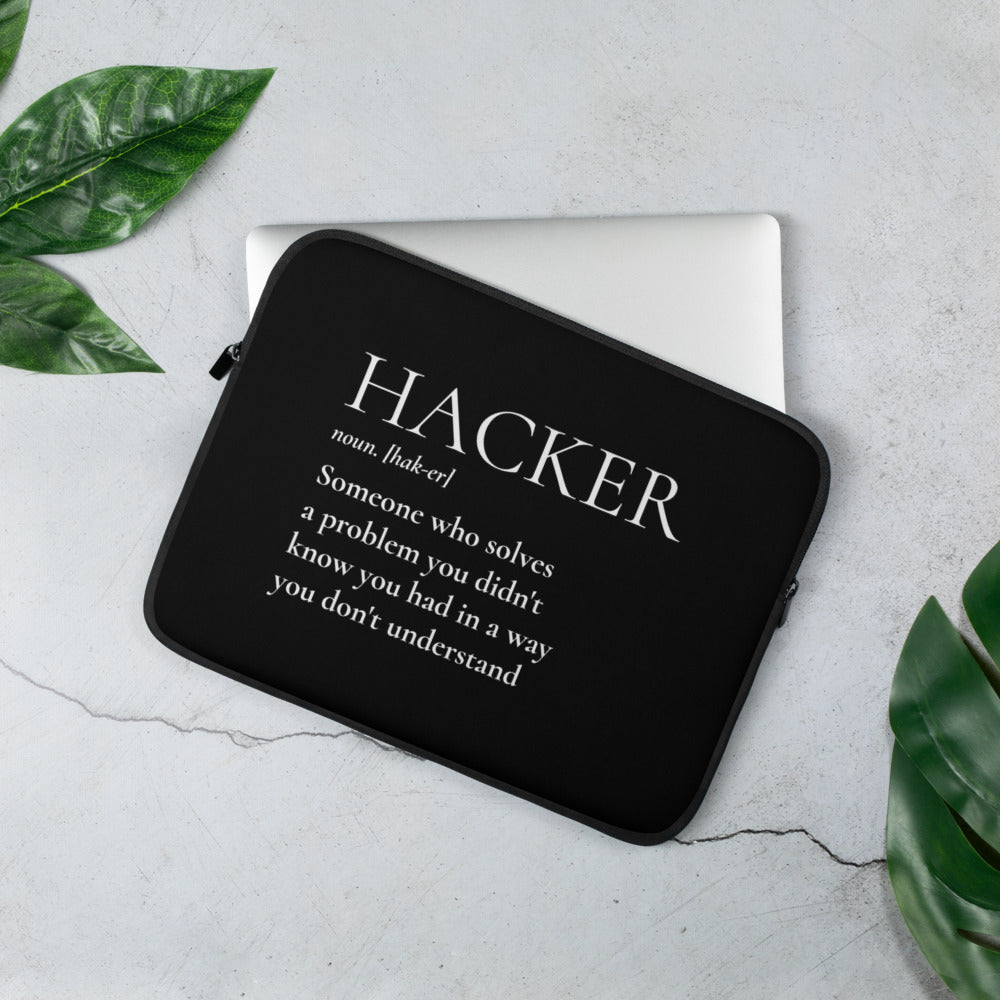 HACKER noun. [hak-er] - Laptop Sleeve (white text) by DarkByteGear