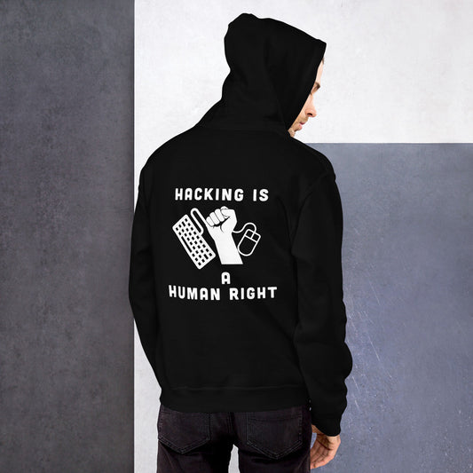 HACKING IS A HUMAN RIGHT - Unisex Hoodie (white text) by DarkByteGear