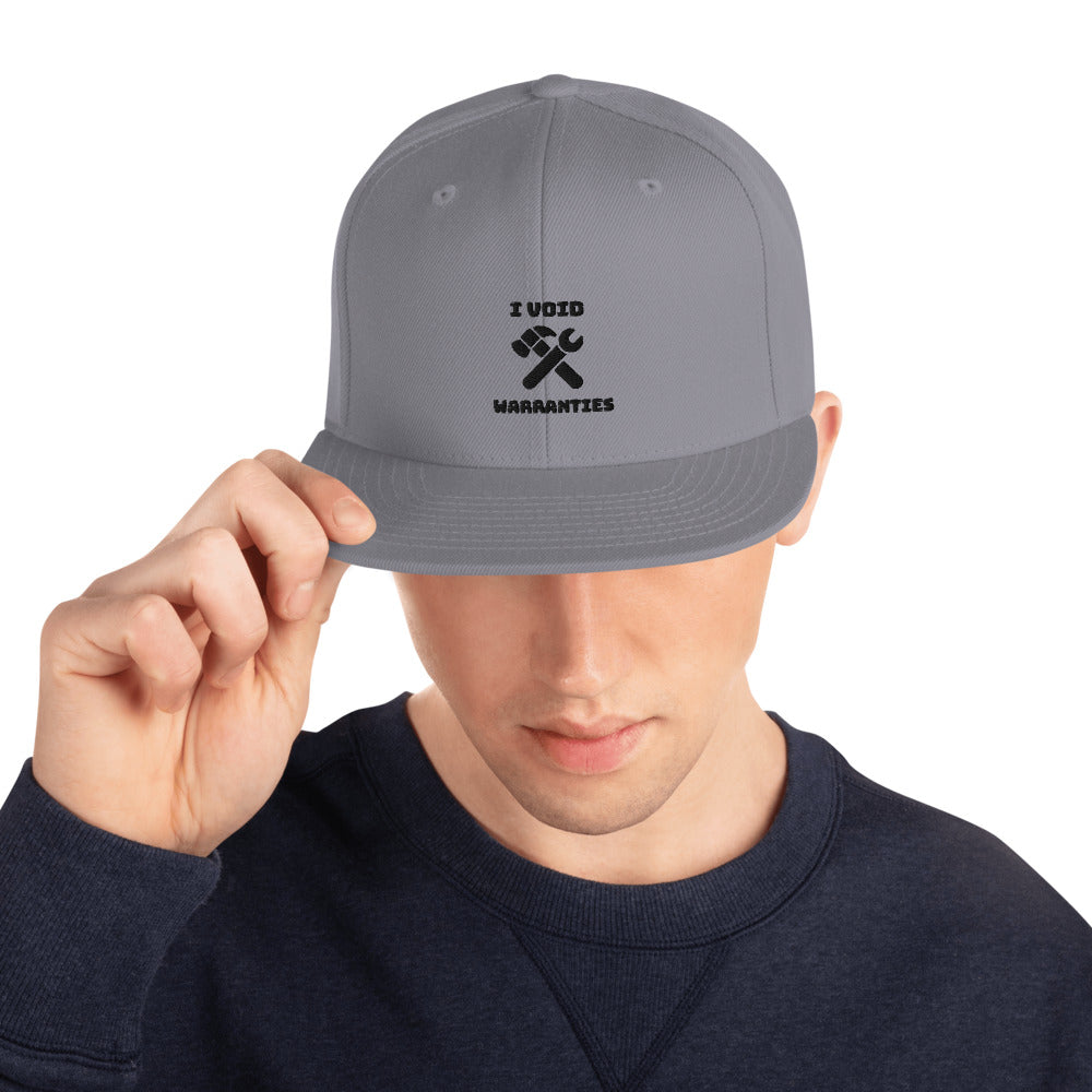 I void warranties - Snapback Hat (black text) by DarkByteGear