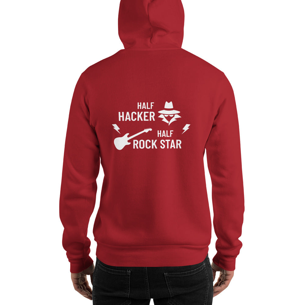 Half Hacker Half Rock Star - Unisex Hoodie (white text) by DarkByteGear