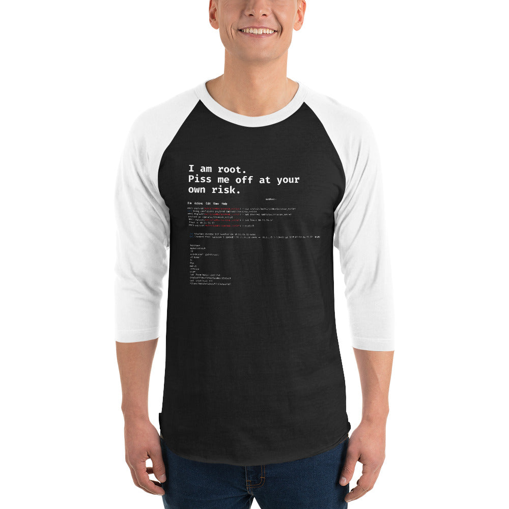 I am root. Piss me off at your own risk - 3/4 sleeve raglan shirt by DarkByteGear
