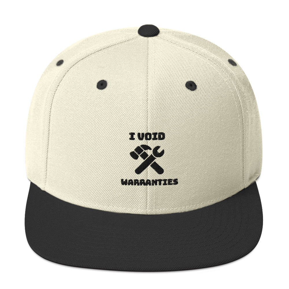 I void warranties - Snapback Hat (black text) by DarkByteGear