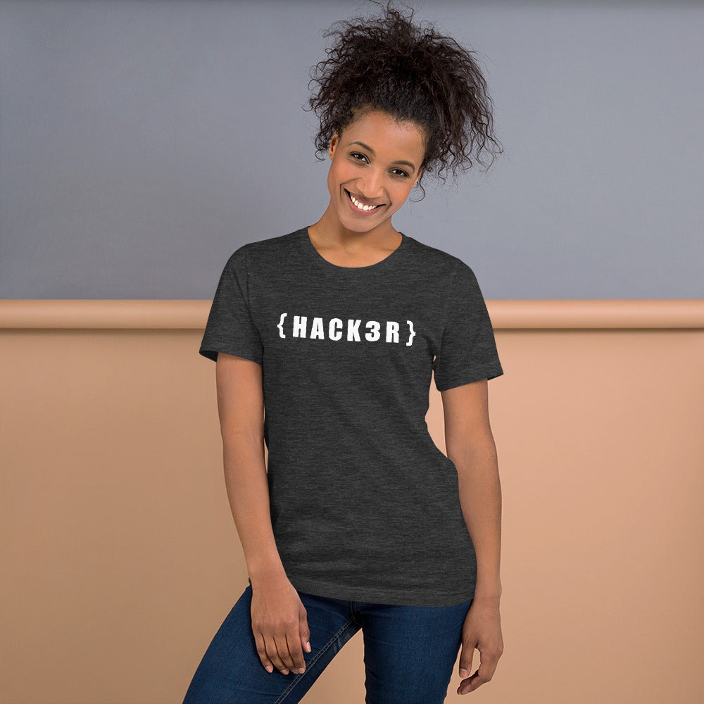 {HACKзR} Short-Sleeve Unisex T-Shirt (white text) by DarkByteGear