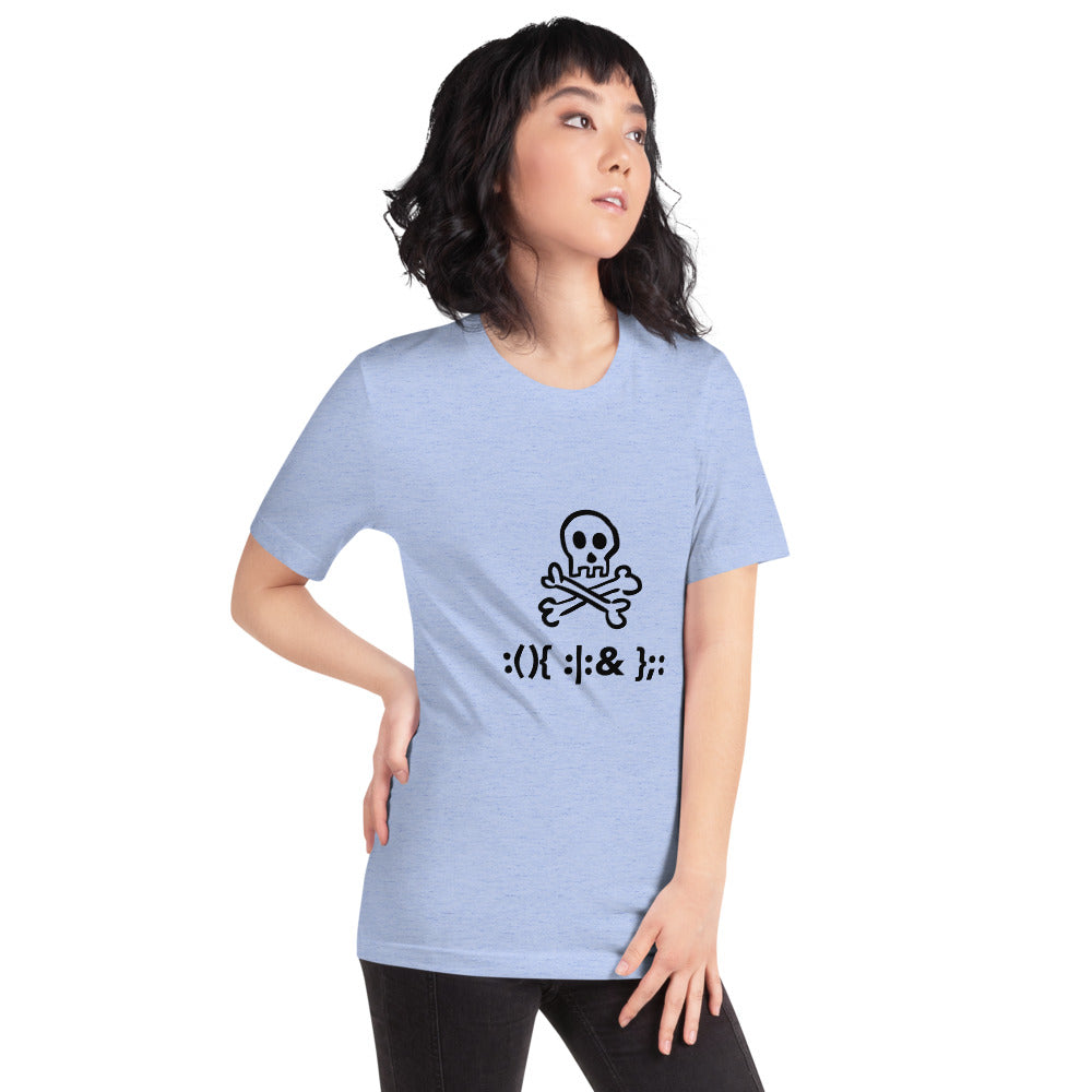 Bash Fork Bomb Linux - Short-Sleeve Unisex T-Shirt (black text) by DarkByteGear