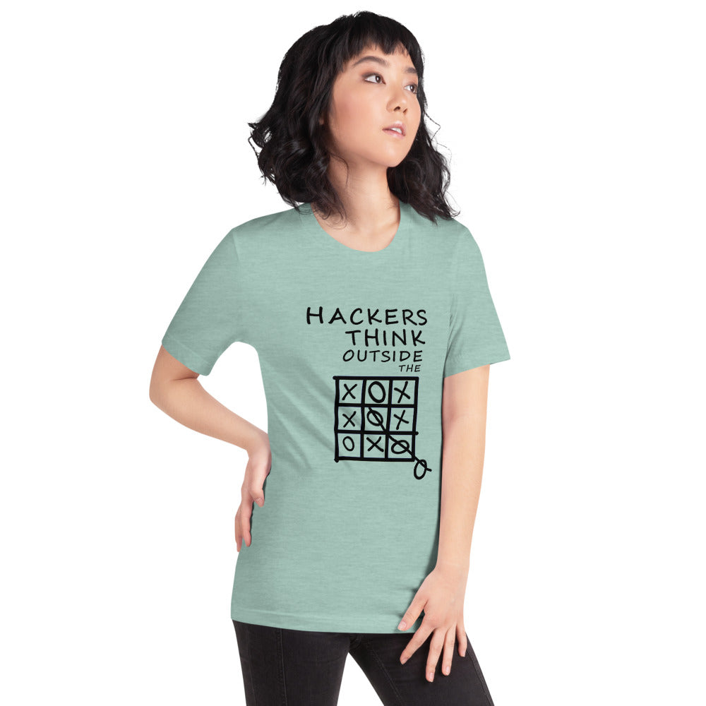 Hackers think outside the box - Short-Sleeve Unisex T-Shirt (black text) by DarkByteGear