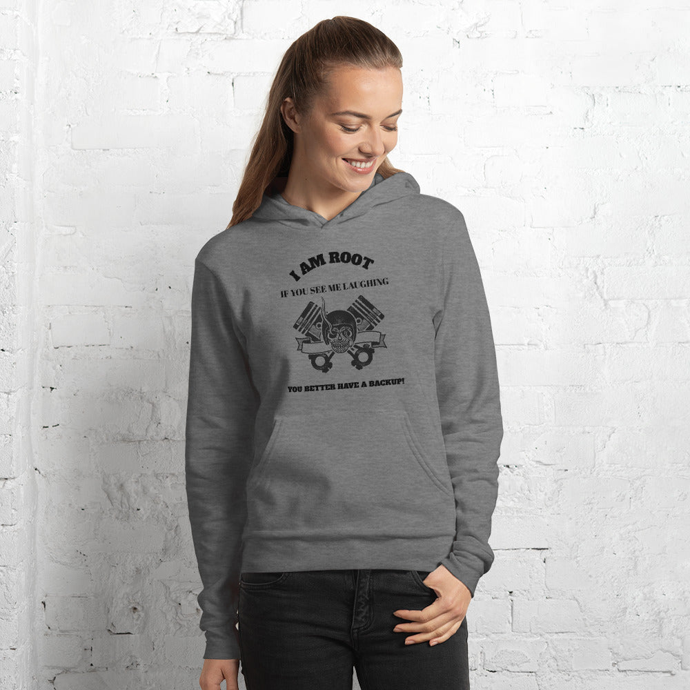 I Am Root If You See Me Laughing You Better Have A Backup - Unisex hoodie (black text) by DarkByteGear