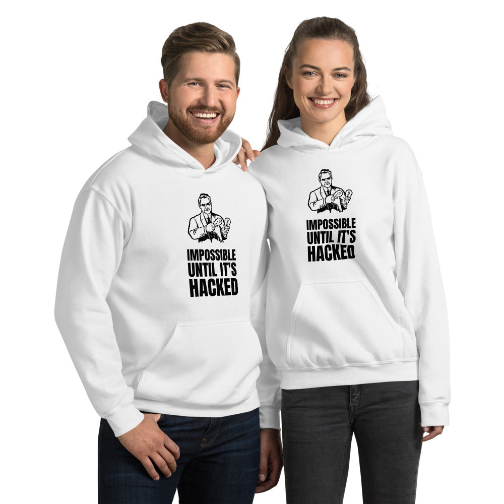 Impossible until it's hacked - Unisex Hoodie (black text) by DarkByteGear