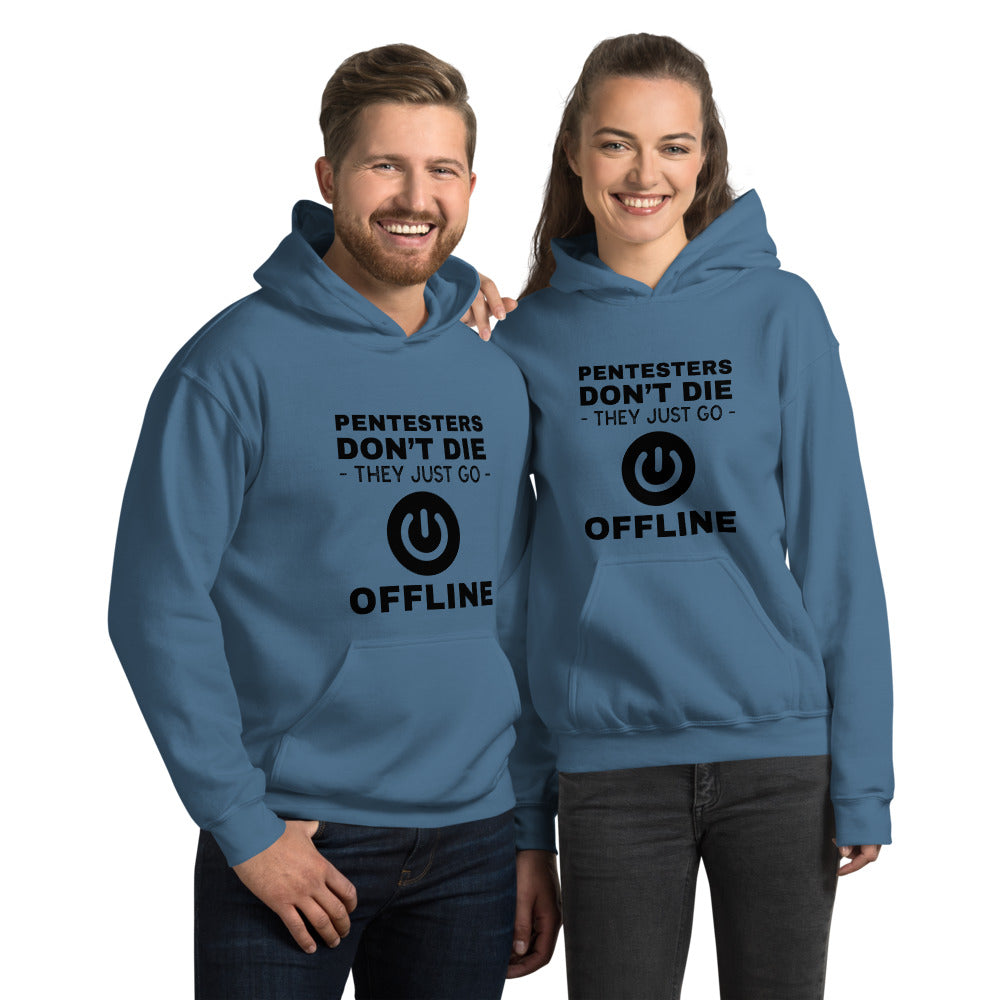 Pentesters don’t die they just go offline - Unisex Hoodie (black text) by DarkByteGear