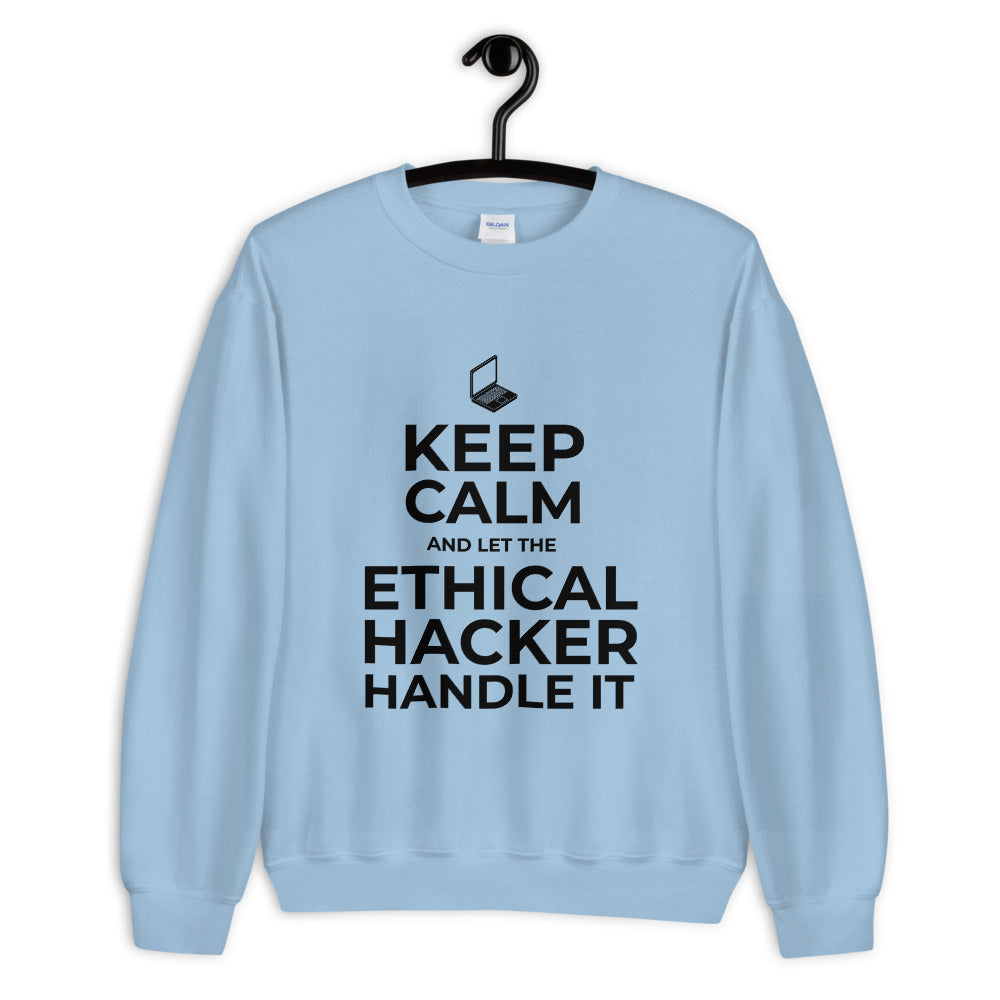 Keep Calm and let the ethical hacker handle it - Unisex Sweatshirt (black text) by DarkByteGear
