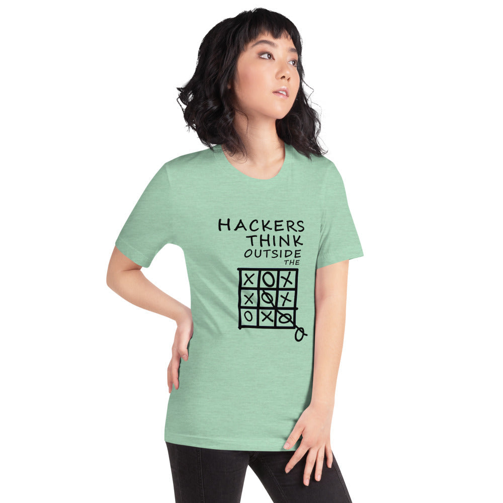 Hackers think outside the box - Short-Sleeve Unisex T-Shirt (black text) by DarkByteGear