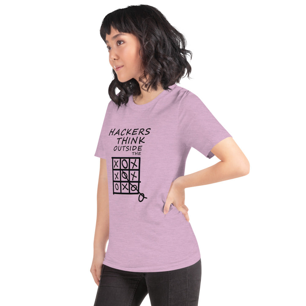 Hackers think outside the box - Short-Sleeve Unisex T-Shirt (black text) by DarkByteGear