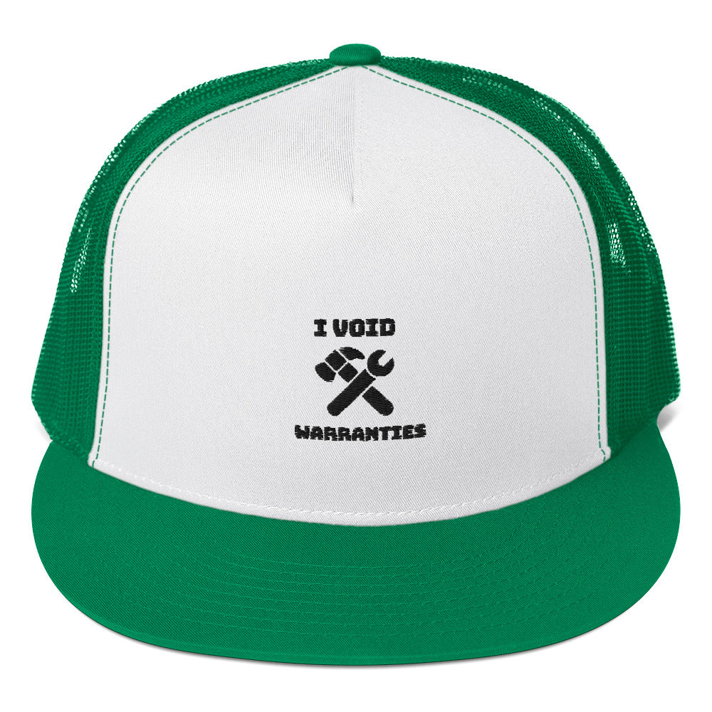 I void warranties - Trucker Cap (black text) by DarkByteGear