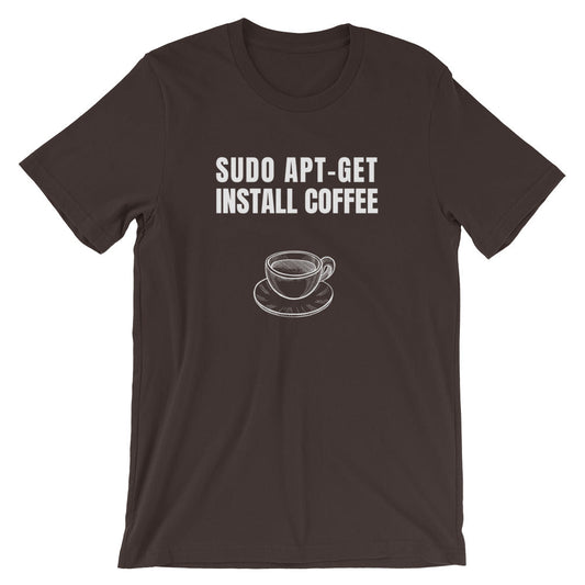 SUDO APT-GET INSTALL COFFEE - Short-Sleeve Unisex T-Shirt (white text) by DarkByteGear
