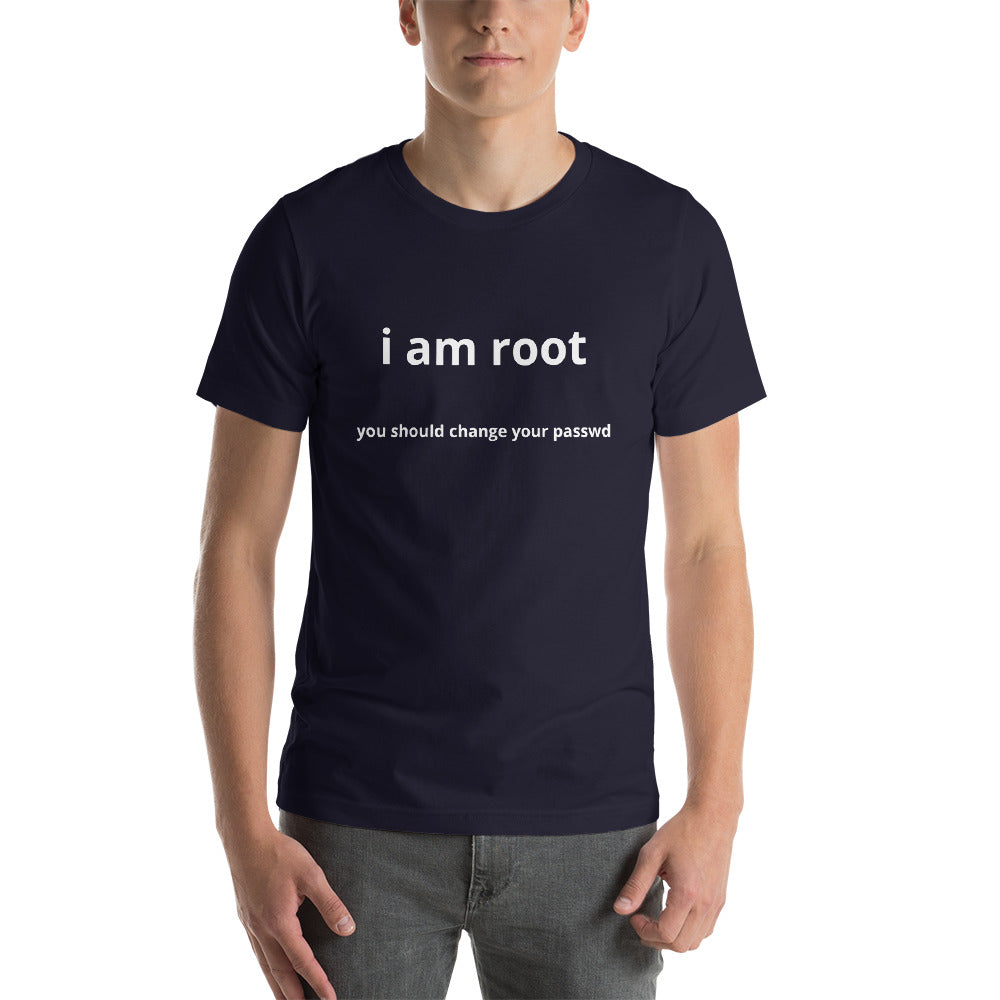 i am root - Short-Sleeve Unisex T-Shirt (white text) by DarkByteGear