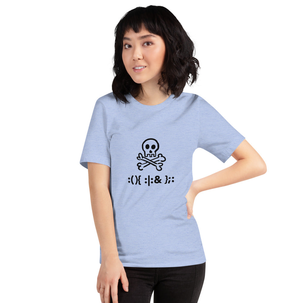 Bash Fork Bomb Linux - Short-Sleeve Unisex T-Shirt (black text) by DarkByteGear