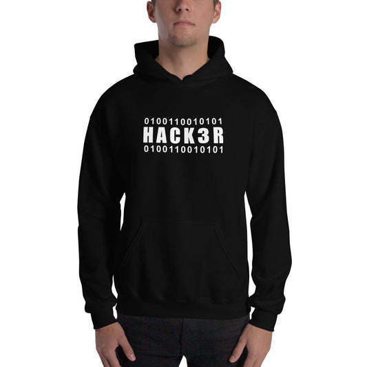 0100110010101 Hack3r - Hooded Sweatshirt (white text) by DarkByteGear