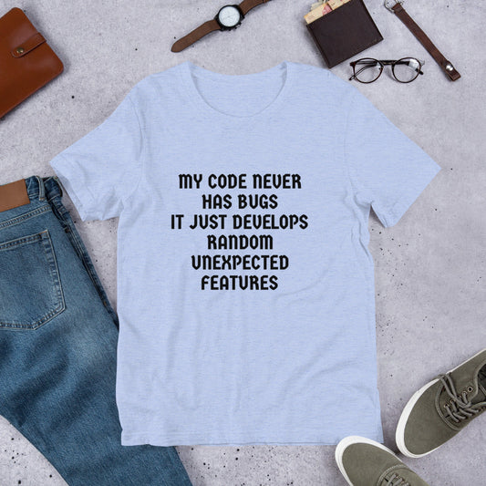 MY CODE NEVER HAS BUGS - Short-Sleeve Unisex T-Shirt (black text) by DarkByteGear