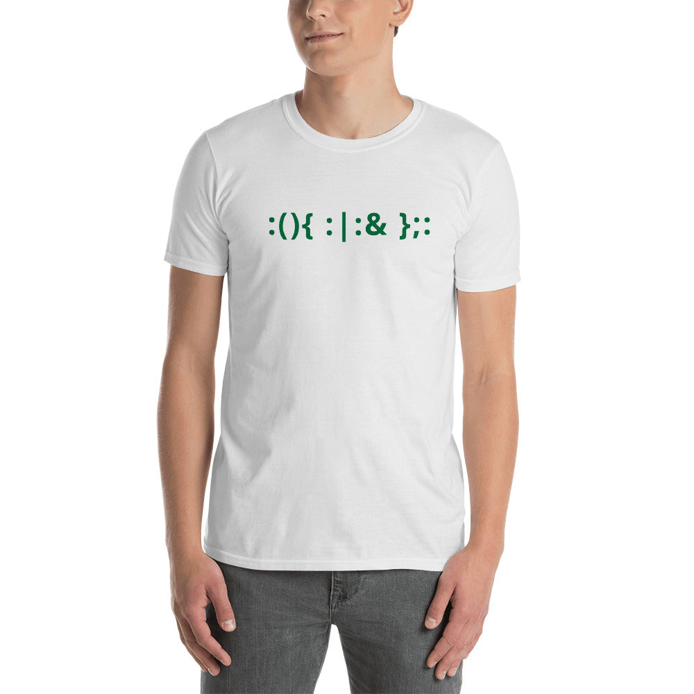 Linux Hackers - Bash Fork Bomb - Green Text - Short-Sleeve Unisex T-Shirt by DarkByteGear