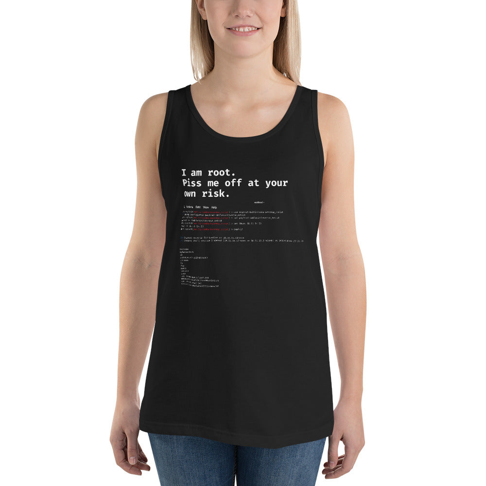 I am root. Piss me off at your own risk - Unisex Tank Top by DarkByteGear