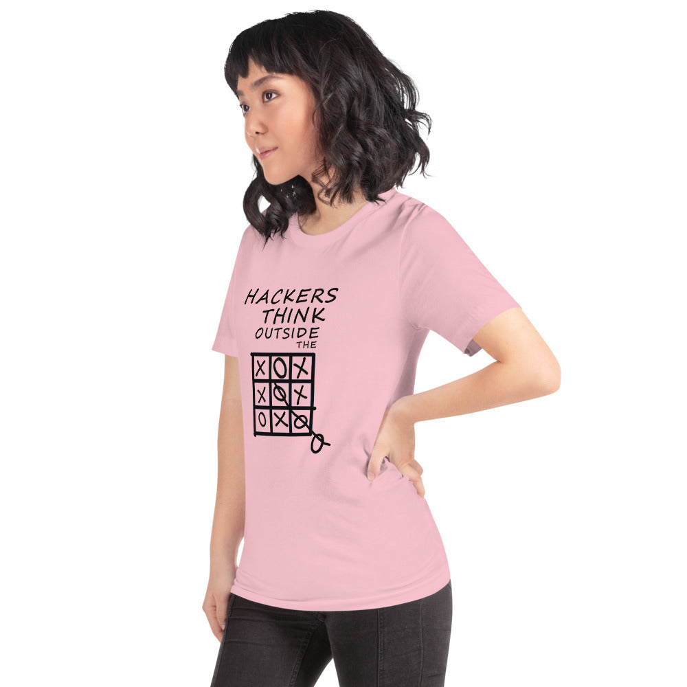 Hackers think outside the box - Short-Sleeve Unisex T-Shirt (black text) by DarkByteGear