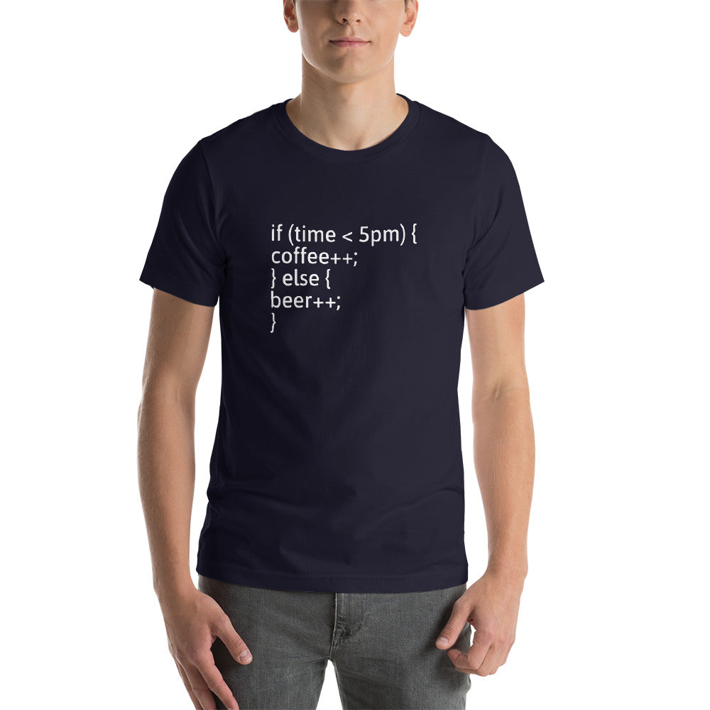 if (time < 5pm) - Short-Sleeve Unisex T-Shirt (white text) by DarkByteGear