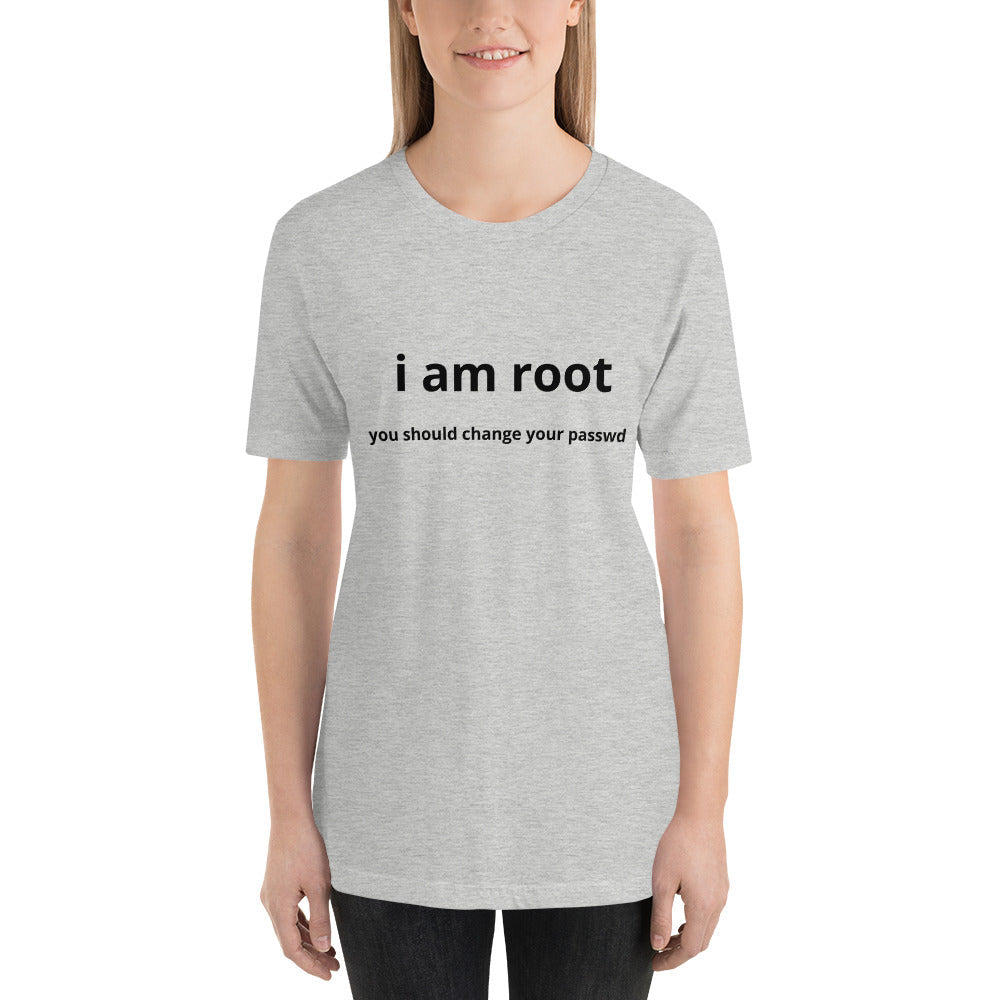 i am root - Short-Sleeve Unisex T-Shirt (black text) by DarkByteGear