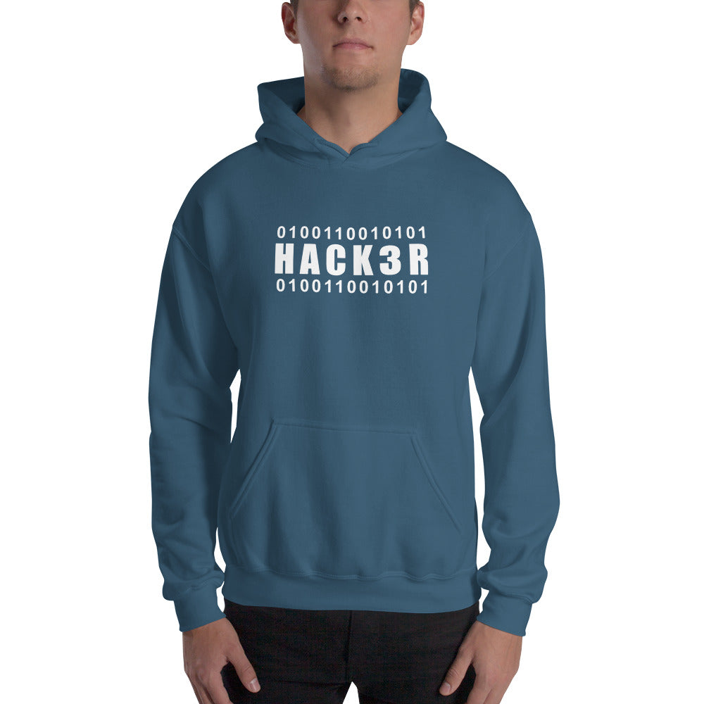 0100110010101 Hack3r - Hooded Sweatshirt (white text) by DarkByteGear