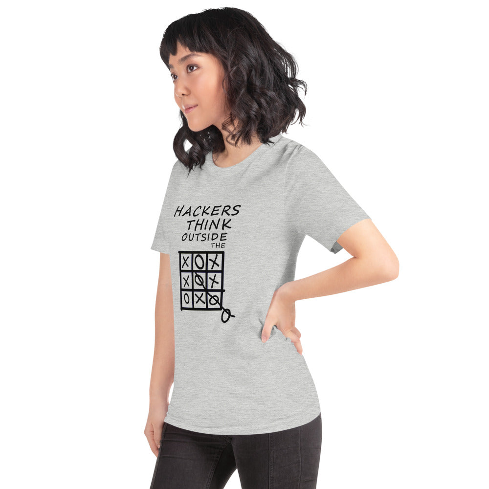 Hackers think outside the box - Short-Sleeve Unisex T-Shirt (black text) by DarkByteGear