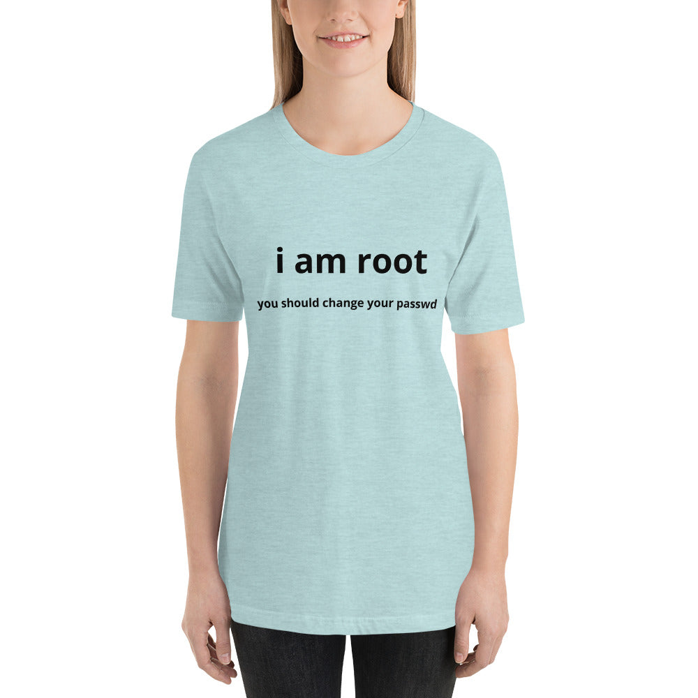 i am root - Short-Sleeve Unisex T-Shirt (black text) by DarkByteGear