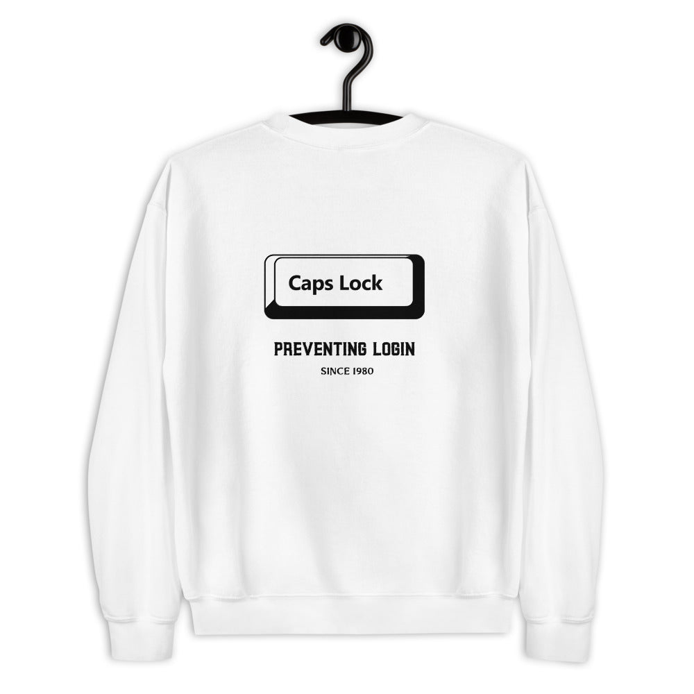 Caps Lock preventing login since 1980 - Unisex Sweatshirt (black text) by DarkByteGear