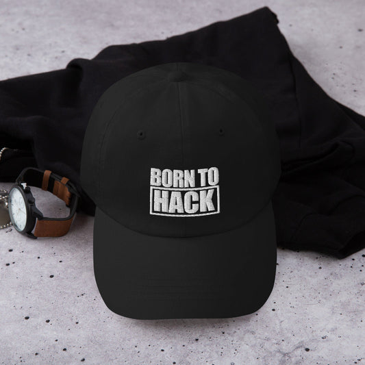 Born to hack - Dad hat (white text) by DarkByteGear
