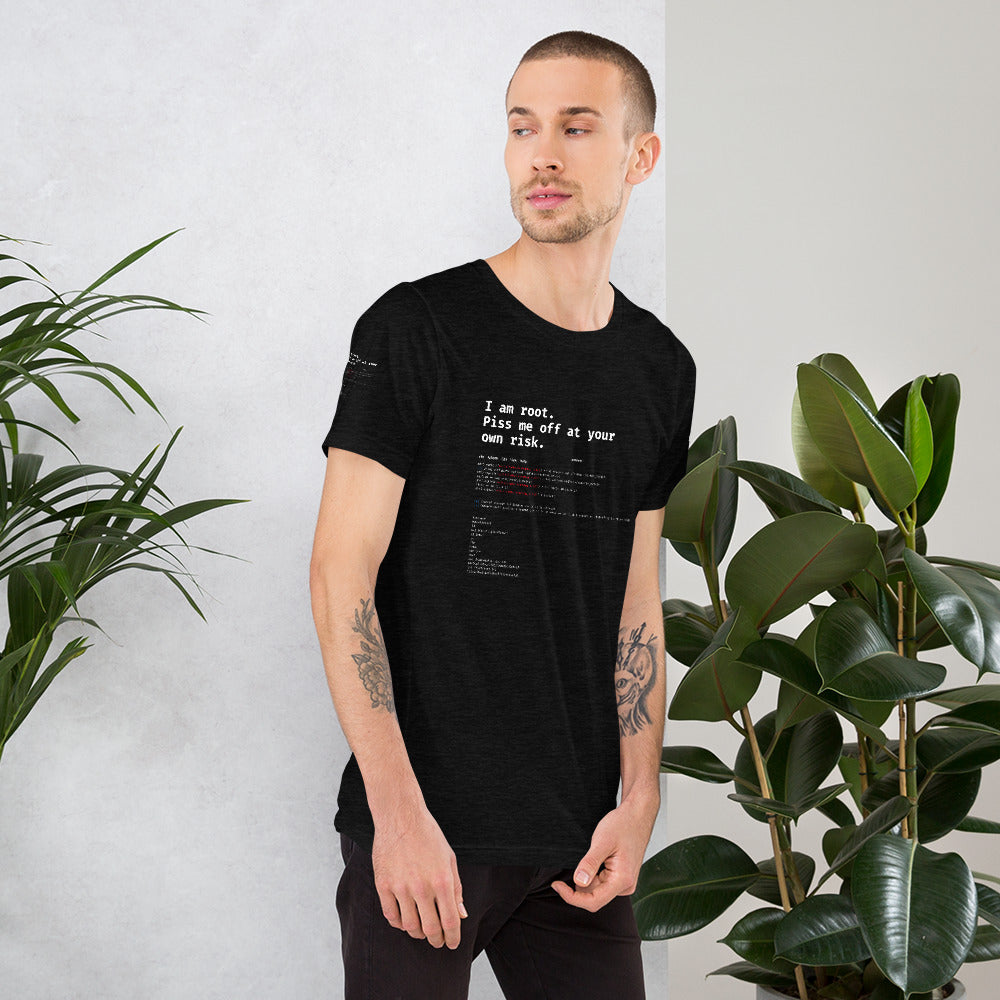 I am root. Piss me off at your own risk -Short-Sleeve Unisex T-Shirt by DarkByteGear