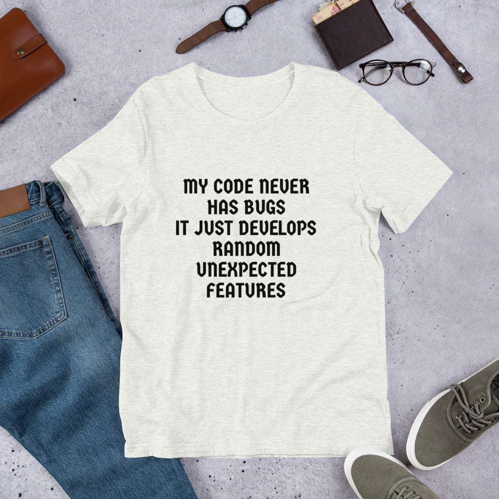 MY CODE NEVER HAS BUGS - Short-Sleeve Unisex T-Shirt (black text) by DarkByteGear