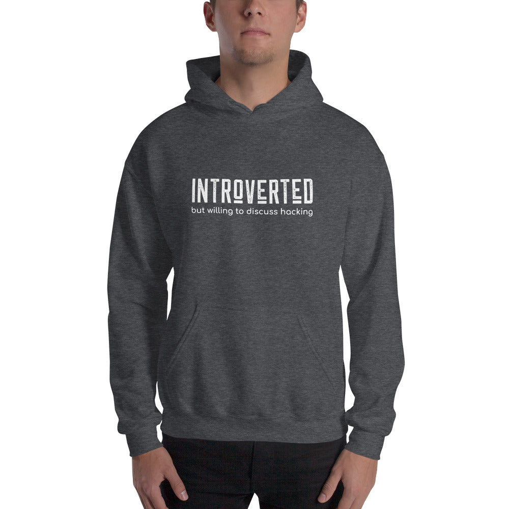 Introverted but willing to discuss hacking - Unisex Hoodie (white text) by DarkByteGear