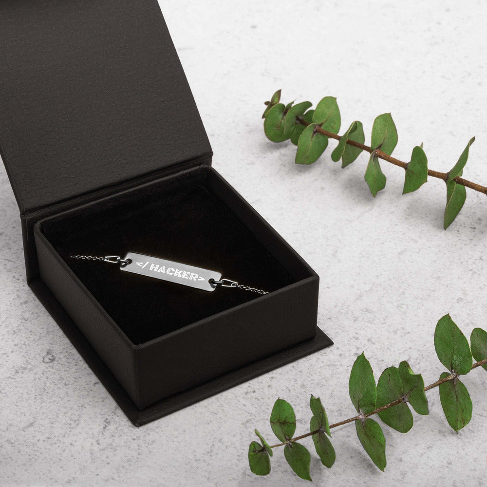 Hacker - Engraved Silver Bar Chain Bracelet by DarkByteGear