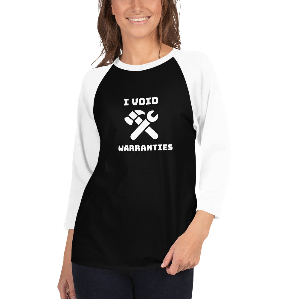 I void warranties - 3/4 sleeve raglan shirt (white text) by DarkByteGear