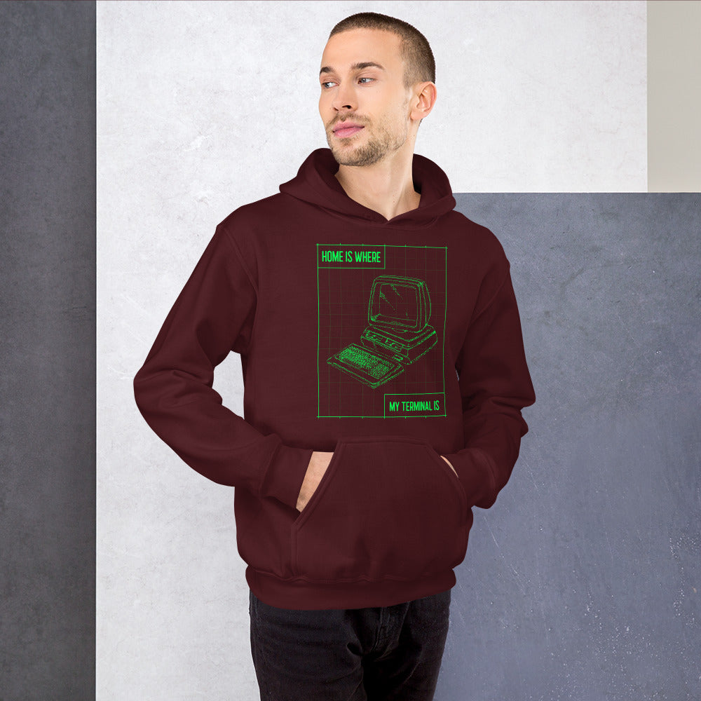 Home is where my terminal is - Unisex Hoodie (green text) by DarkByteGear