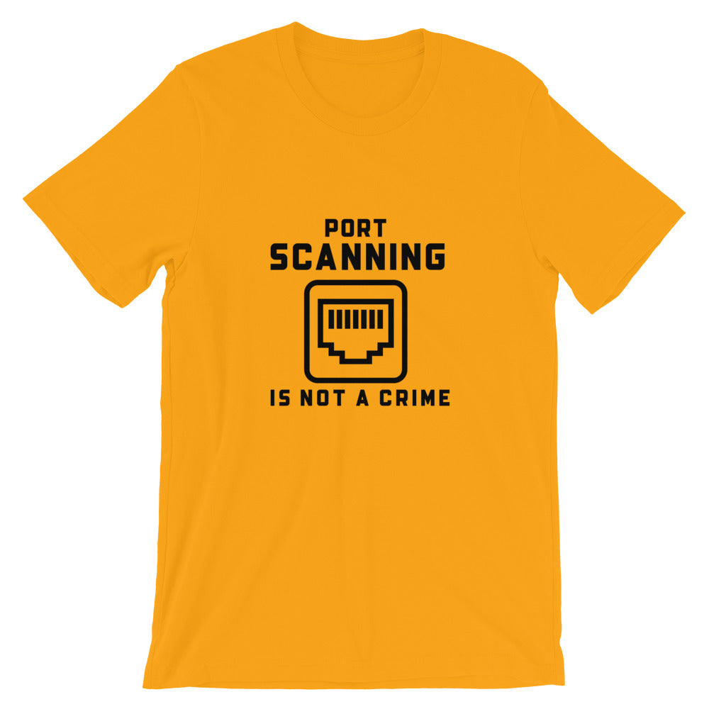 Port Scanning is not a crime - Short-Sleeve Unisex T-Shirt (black text) by DarkByteGear
