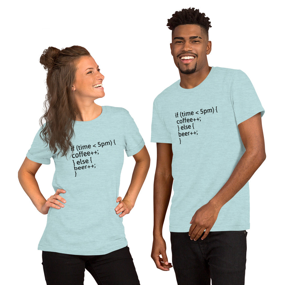 if (time < 5pm) - Short-Sleeve Unisex T-Shirt (black text) by DarkByteGear