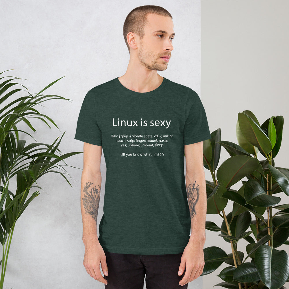 Linux is sexy - Short-Sleeve Unisex T-Shirt (White text) by DarkByteGear