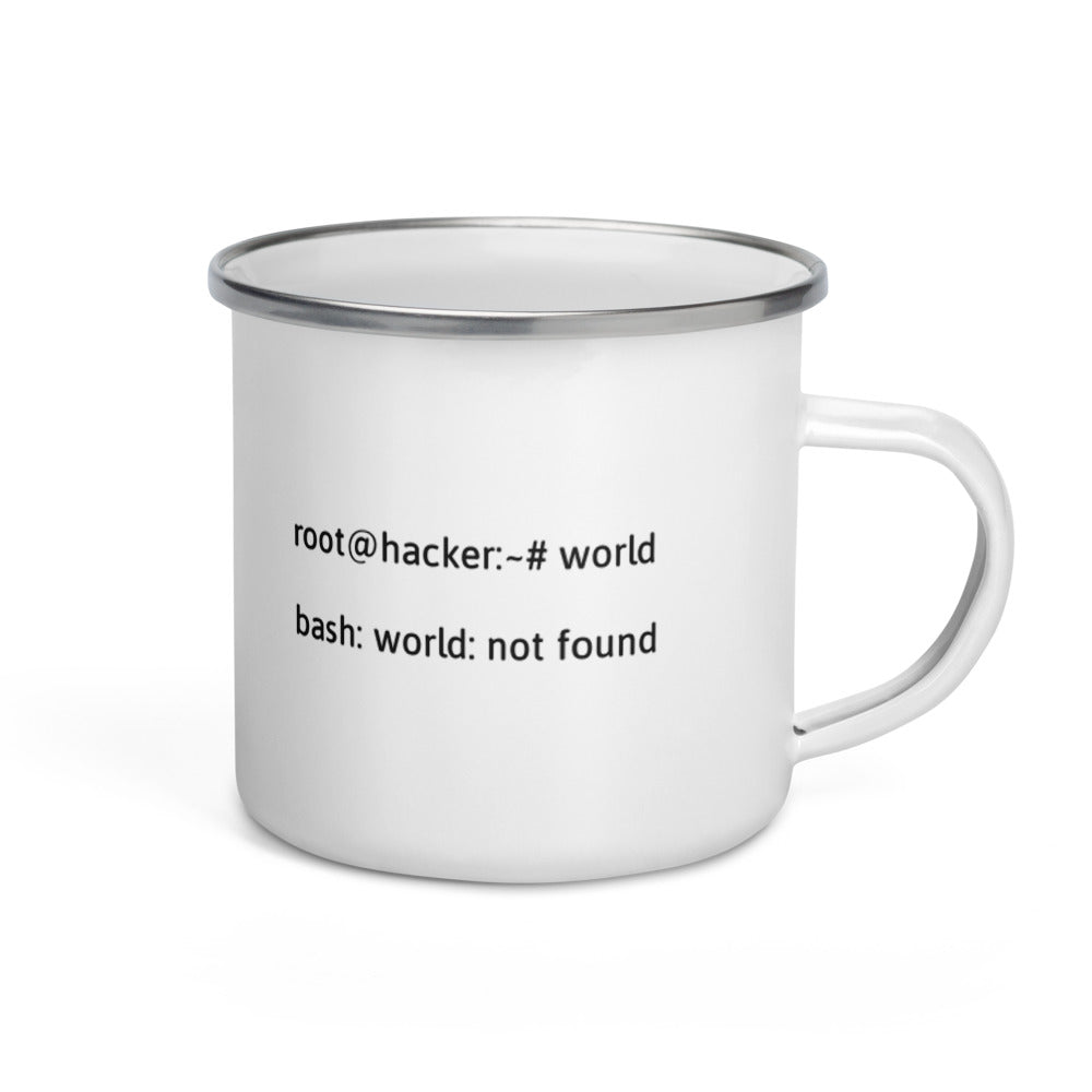 Linux Tweaks - world not found - Enamel Mug by DarkByteGear