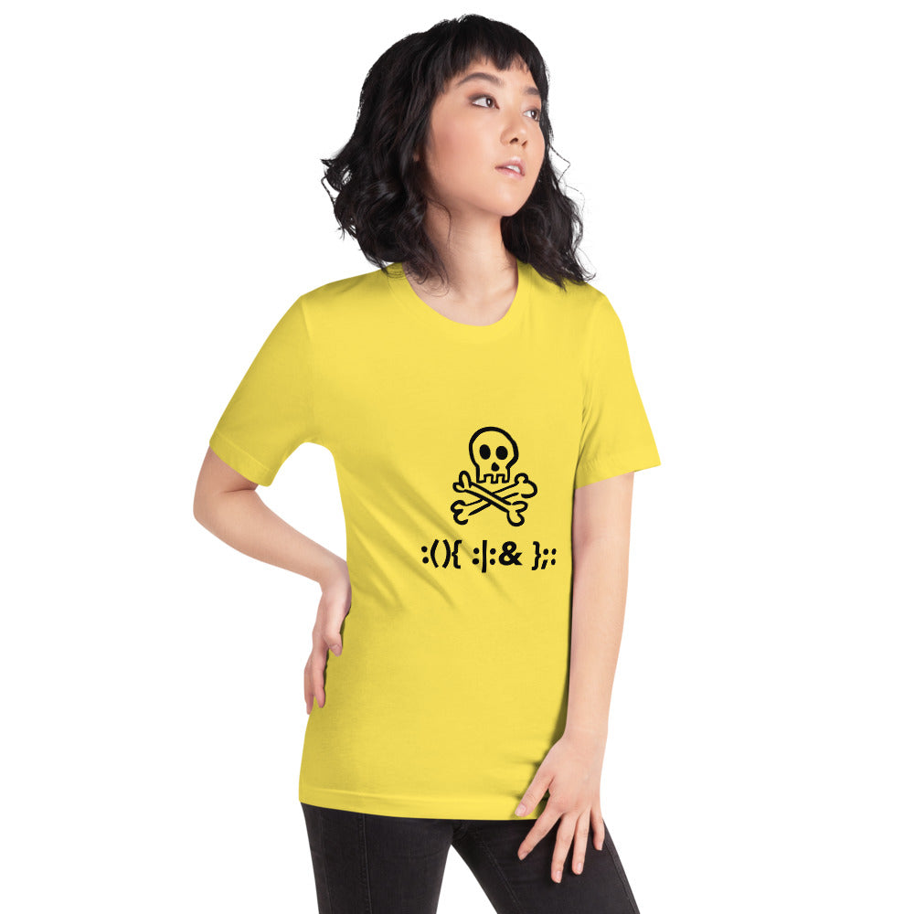 Bash Fork Bomb Linux - Short-Sleeve Unisex T-Shirt (black text) by DarkByteGear