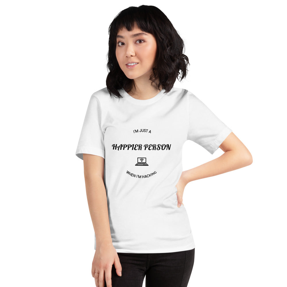 I'm a happier person when I'm hacking - Short-Sleeve Unisex T-Shirt by DarkByteGear