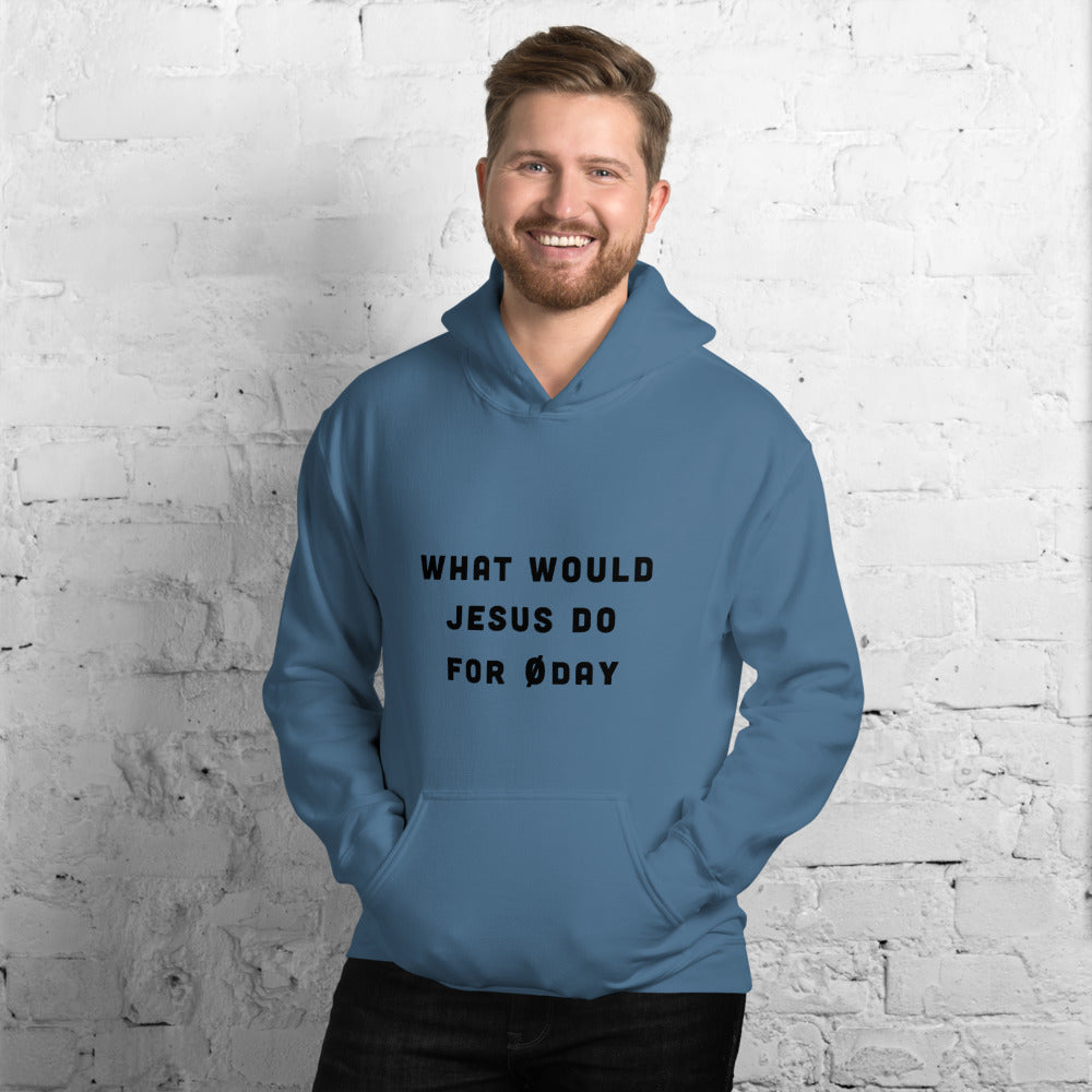 What would Jesus do for 0day - Unisex Hoodie (black text) by DarkByteGear